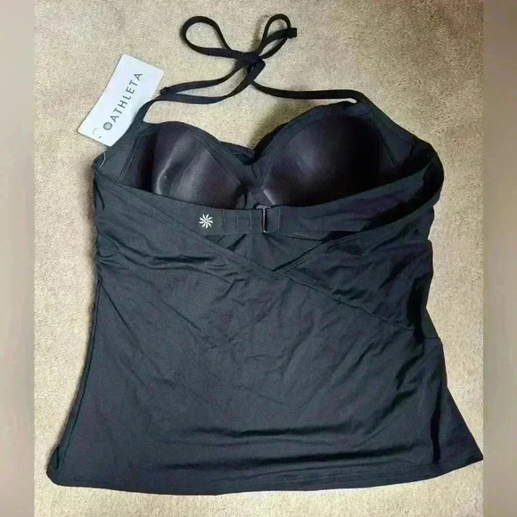 NWT  Athleta Black Swim Top Womens 36 B/c Hampton Pleated Bra Cup Tankini - Picture 3 of 5